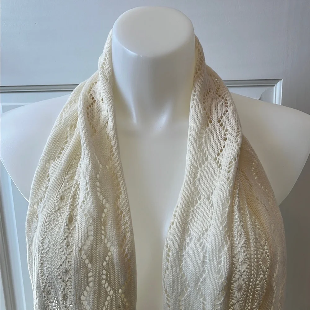 Maurices Cream Crochet Knit Infinity Scarf with Intricate Pattern
